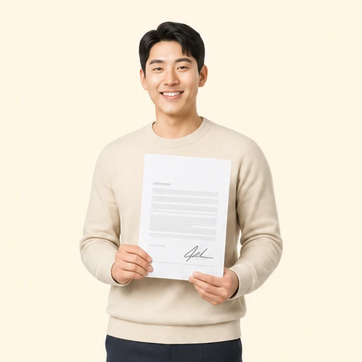 신용불량 스타리아 장기렌트카 서면 견적서를 들고 있는 고객
